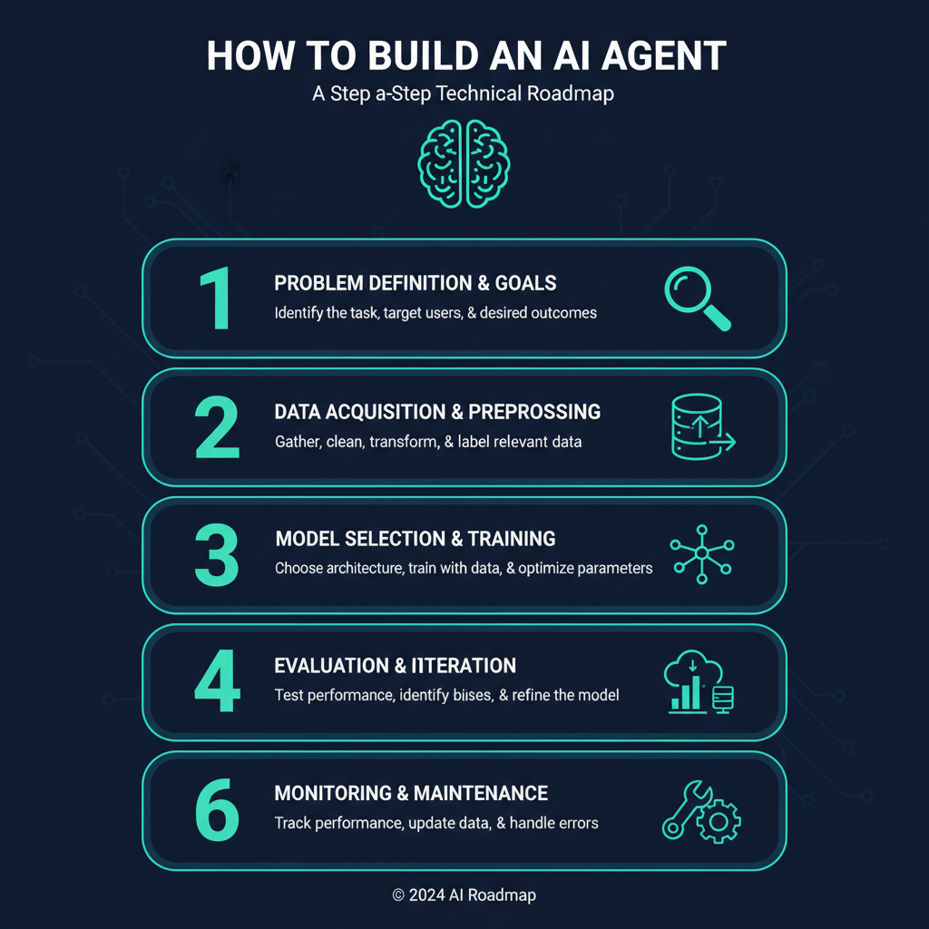 How to Build an AI Agent: A Step-by-Step Technical Roadmap infographic