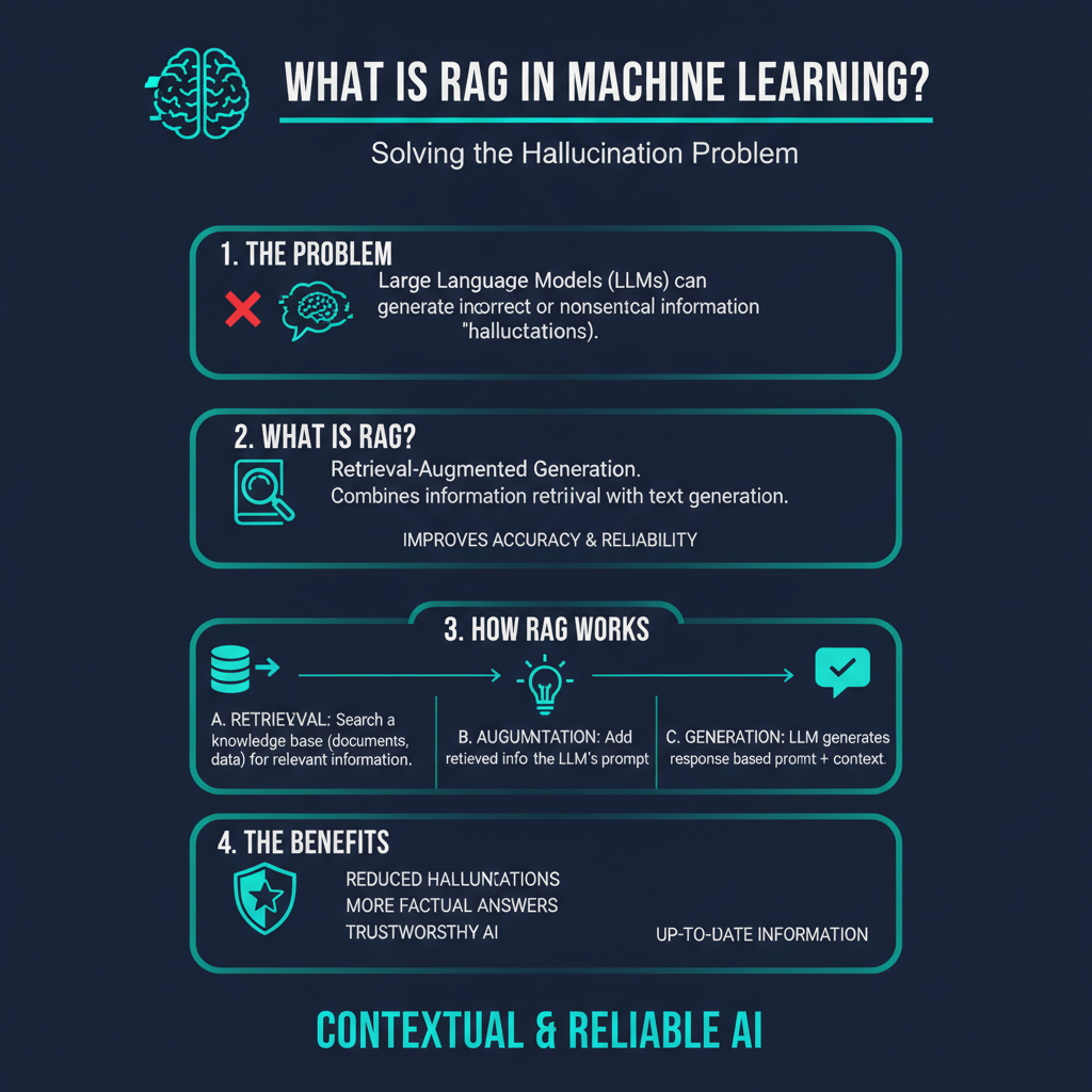 What is RAG in Machine Learning? Solving the Hallucination Problem infographic